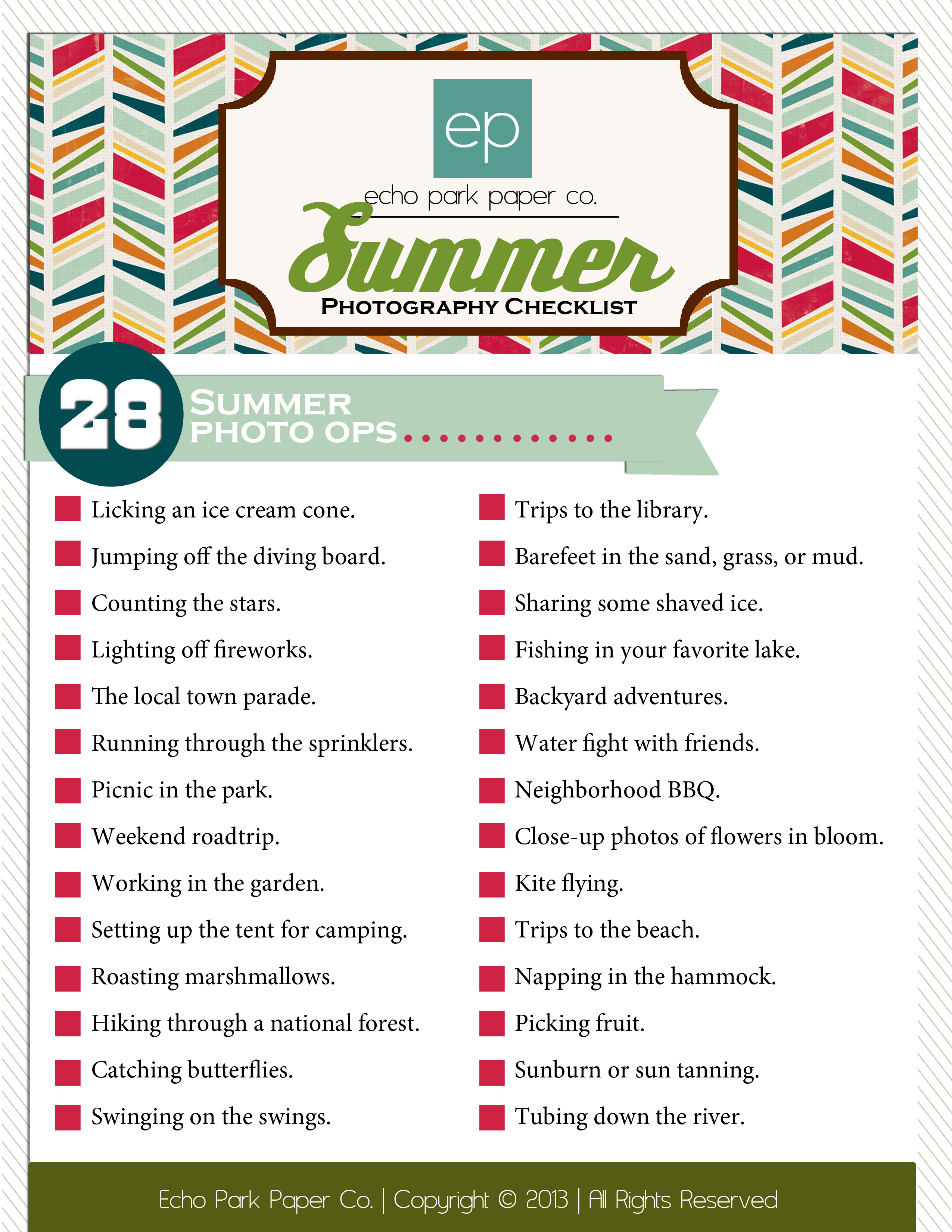Summer Camp Bonus: FREE Summer Photography Checklist - Echo Park Paper